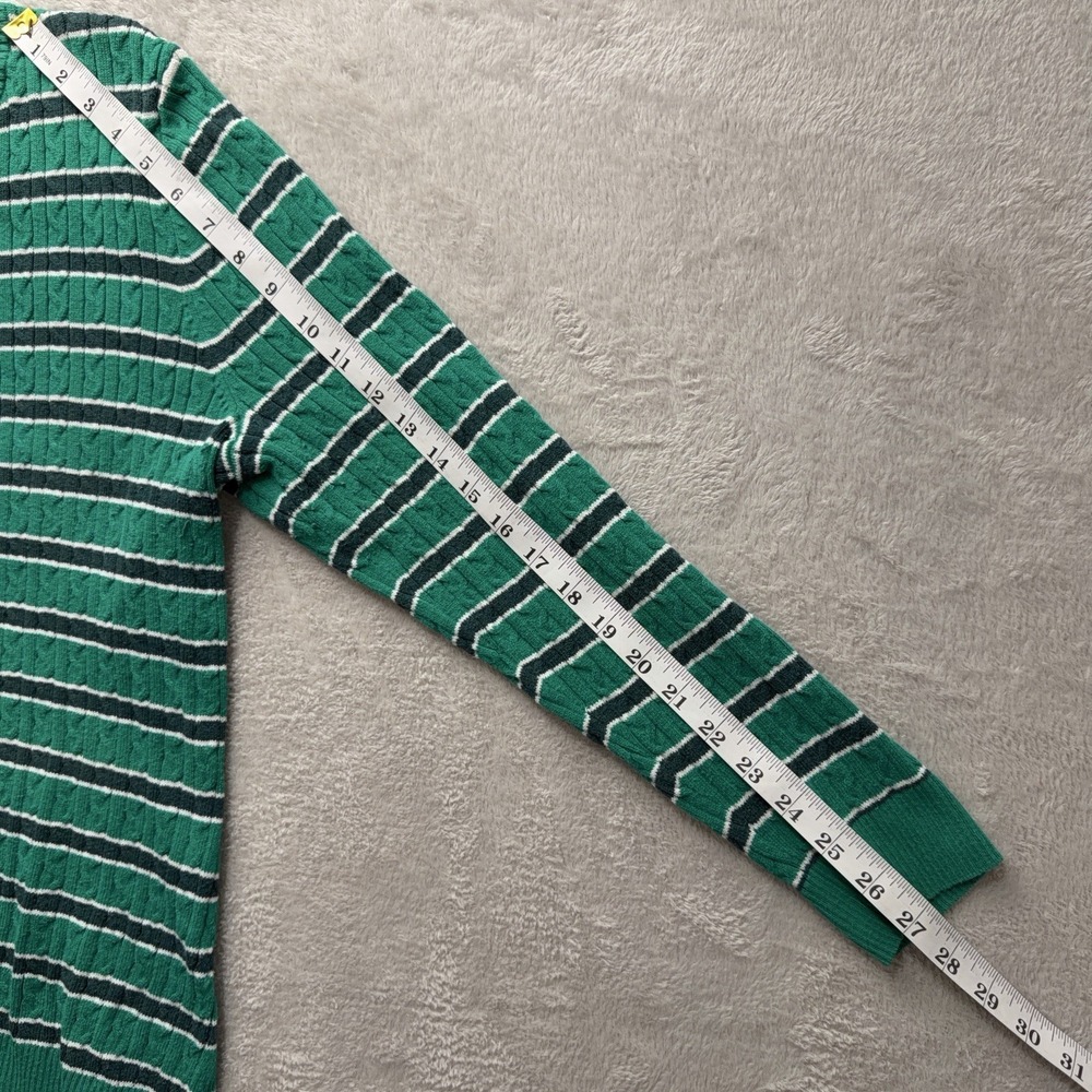 Basic Editions Women XL Long Sleeve Y2K Striped Cable Knit Sweater Preppy Green - Picture 8 of 10